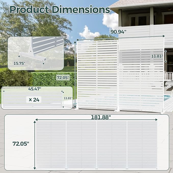 Privacy Fence Screen Outdoor Freestanding Privacy Panel, 72" H×47" W HDPE Decorative Panels with Stand, Room/Garden Divider, Outdoor Privacy Screen for Patio,Deck, Balcony, Pool
