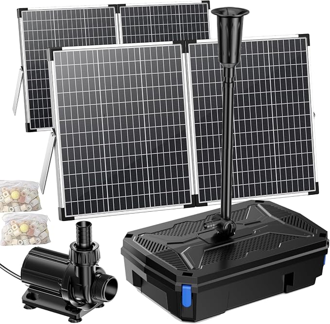 Antfraer 120W Solar Pond Filter with Water Pump, 1600GPH Solar Pond Filter with 3-Stage Filtration, Pond Filter Box with Filter Medias for Outdoor Ponds Fish Tank Waterfall Water Features
