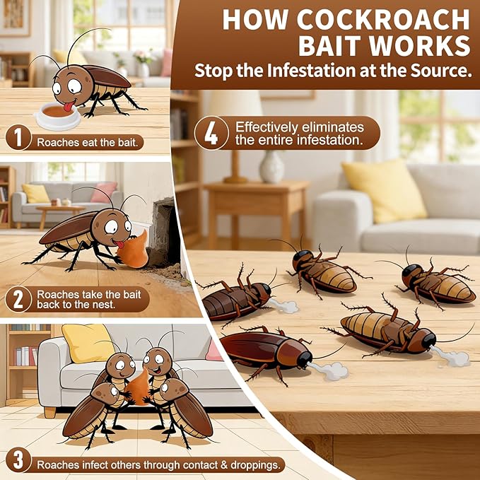 Cockroach Gel Bait, Repellent All Roaches, 40PCS with Adhesive Pads, Cockroach Trap Indoor Home Fast-Acting & Long-Lasting Protection, Safe for Indoor Use