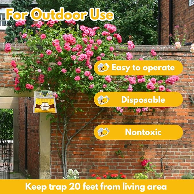 8 Pack Disposable Wasp Traps Outdoor Hanging Carpenter Bee Traps for Outside Yellow Jackets Trap Hornet Trap Wasp Catcher Bug Flies Garden