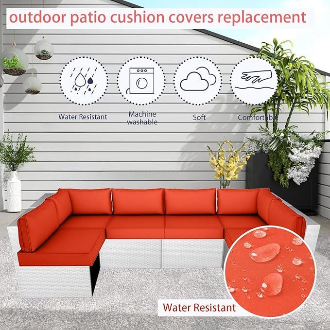 Outdoor Cushion Covers for Patio Furniture, Patio Cushion Covers Replacement with Zipper, Waterproof & Fade Resistant,Only Cover (Orange, 25.6Lx25.6Wx4H - Only Covers)