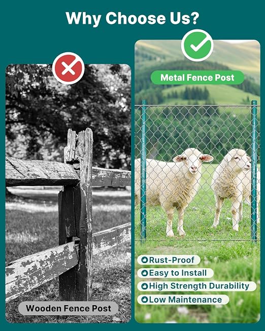 ARIFARO Metal Fence Posts 6 Feet assemblable,Pack of 10,Sturdy Duty No Digging Garden U Post for Wire Fencing Steel Poles for Yard, Outdoor