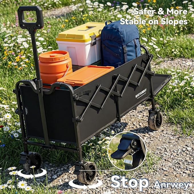 Collapsible Folding Wagon Cart, Heavy Duty Utility Wagons with Tailgate & Wheels,Portable Utility Cart for Camping,Garden,Beach,Sports Black