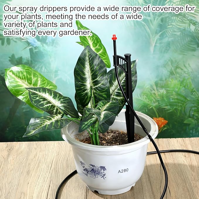 25 Pcs 12.8 Inch Drip Irrigation Stakes with 360 Degree Sprayer Emitters and Sprinkler Extension Riser for 1/4 Inch Drip Tubing Micro Sprinkler Heads Stakes for Garden Watering System, Red