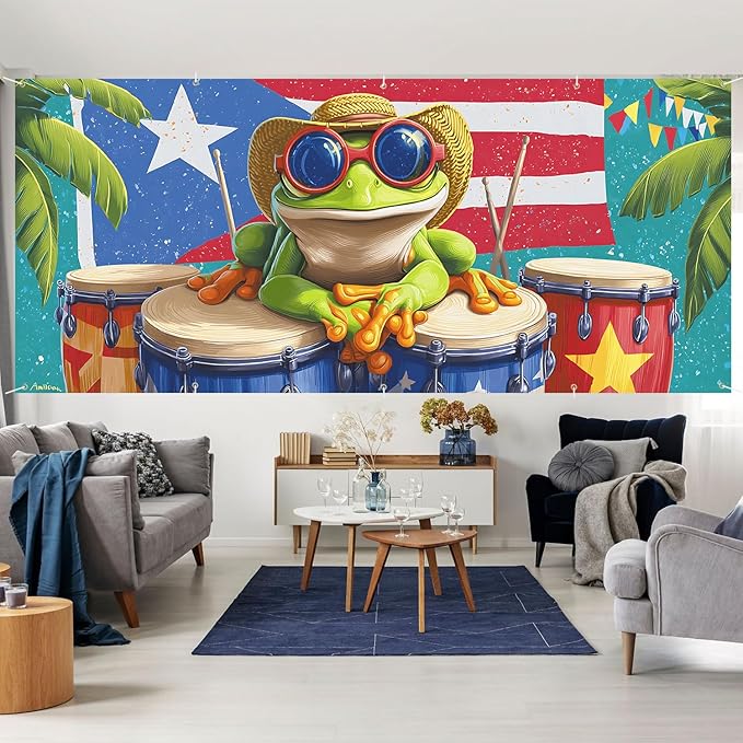 7 * 16FT Summer Puerto Rico Garage Door Cover Decorations Sunset Palm Trees Garage Door Banner for Outdoor Indoor Summer Party Photography Backdrop