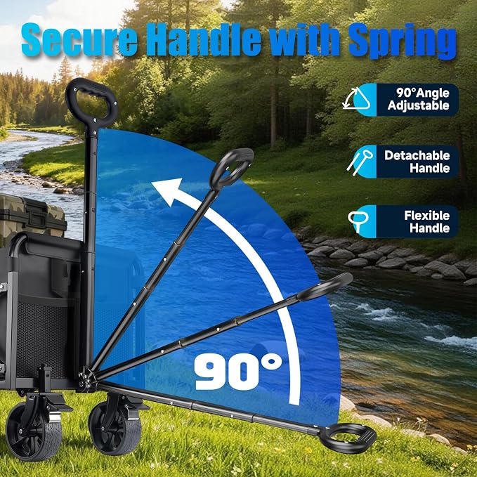 Collapsible Wagon Cart Foldable with Wheels - 280LBS Large Heavy Duty Folding Utility Wagon with All-Terrain Wheels & Brakes for Shopping Garden Beach Camping, 2 Drink Holders/Lightweight/Black