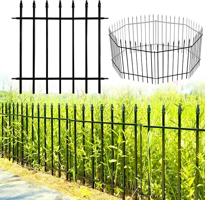 Thealyn Metal Decorative Garden Fence 24" Wide x 24" High (5 Panels, Total Length 10 feet), Metal Border Folding Fence, Landscape Fencing Dog Fence Pet Fence for Flower Bed, Yard, Animal Barrier