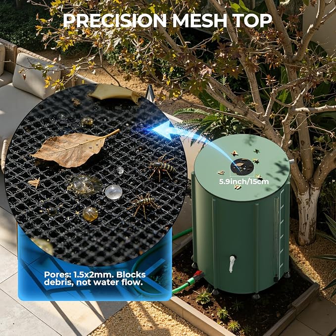 SKM Collapsible Rain Barrel, PVC Rain Water Collection System and Water Tank for Outdoor/Garden/Lawn, Portable Rain Water Collection Barrel Container with Spigots & Overflow Kit, 100Gallon, Green