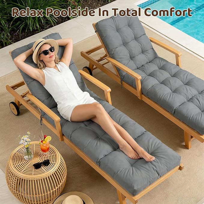 Waterproof Outdoor Lounge Chair Cushions 74.8 x 22 x 4.7 Inches，Chaise Lounge Chair Cushions Replacement for Outdoor Furniture with Ties, Thickened Patio Pool Bench Lounge Chair Cushions