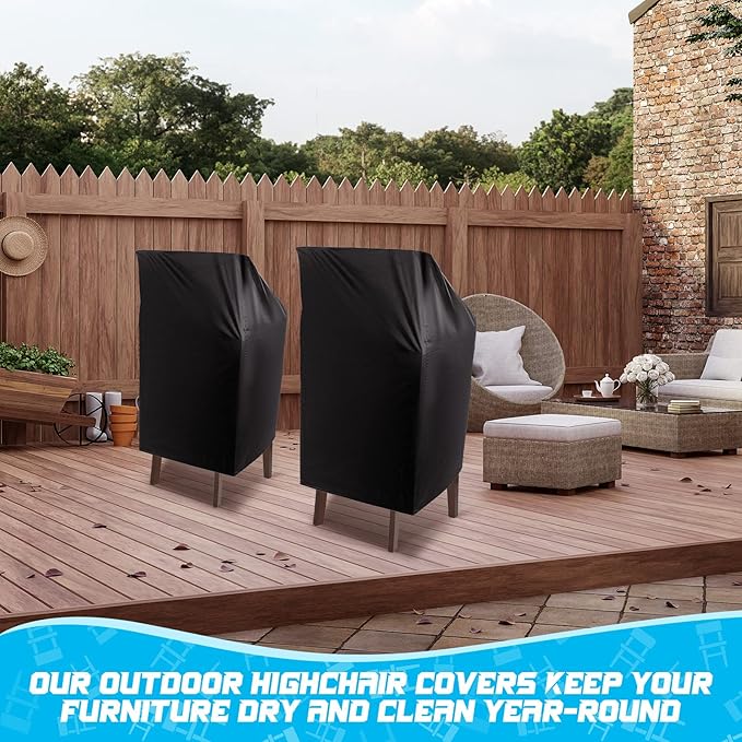 Moukeren 8 Pcs Black Outdoor Chair Cover Waterproof Stacking Patio Chair Cover for Lounge Furniture Lawn 210D Oxford Cloth 25" L x 25" W x 47" H