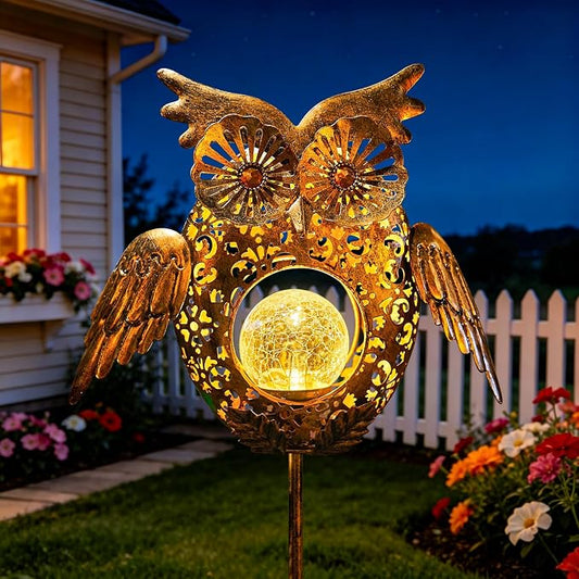 Go2garden Solar Lights Outdoor Owl Garden Gifts Mom Metal Stakes Lights for Lawn Ornaments, Yard Art, Pathway Decorations,Birthday Mothers' Day Gift for Grandma Wife (Bronze)