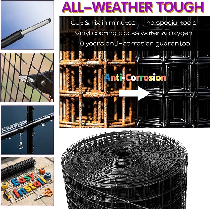 Black Hardware Cloth 1/2inx24inx100ft, Chicken Wire Fencing, 19Gauge, PVC Coated Chicken Wire, Hardware Cloth, Perfect for Chicken Wire Mesh, Rodent Mesh, Tree Guard, Chicken Coop