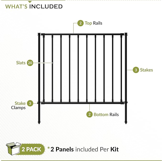 35in H x 42in W (2 Panels) No Dig Zippity Zurich Fence Kit, Poly-Steel Black Garden Fence for Small Dogs, 3ft High Yard and Garden Barrier Solution, Temporary Dog Panels for Outdoor Use, ZP19079