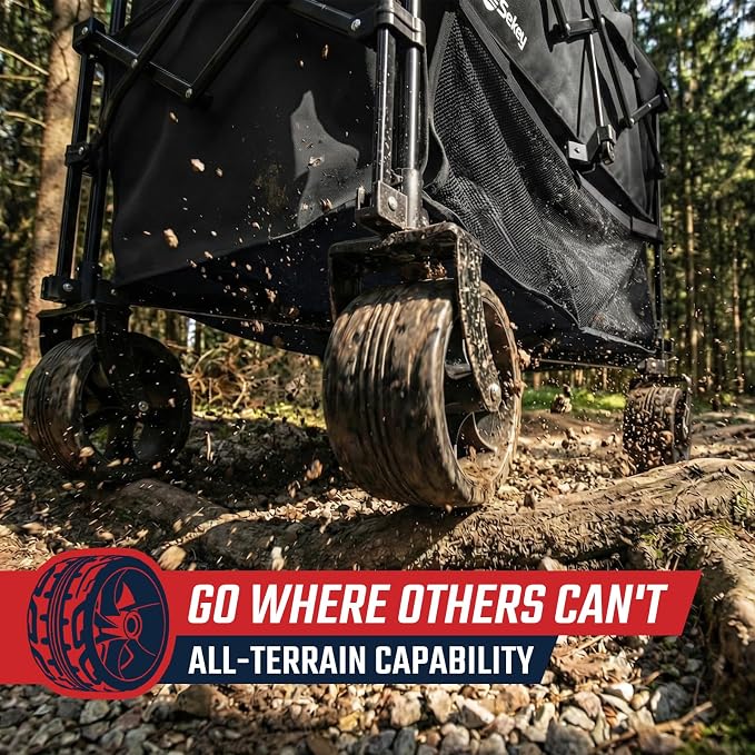 Sekey 500LBS Heavy Duty Double Decker Wagon with Extender, 400L Large Capacity Collapsible Garden Cart Fits 10x10 Canopy, All-Terrain Big Wheels with Brakes, Foldable Utility Wagon for Sports, Camping