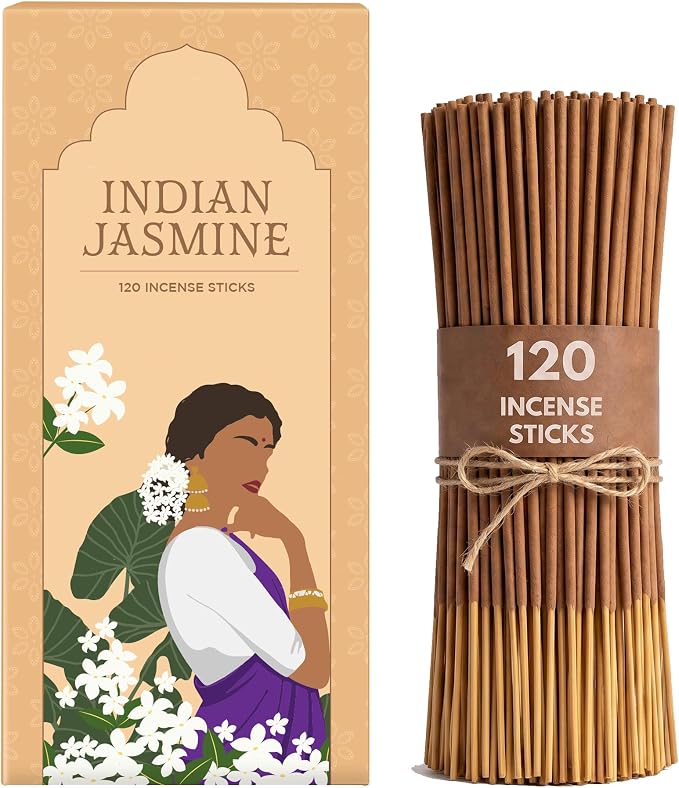Folkulture Incense Sticks (120 Sticks) | Jasmine Incense for Aromatherapy & Yoga | Long Burning, Charcoal-Free, Non-Toxic Incense for Relaxation & Summer Vibes | Home Decor Gifts