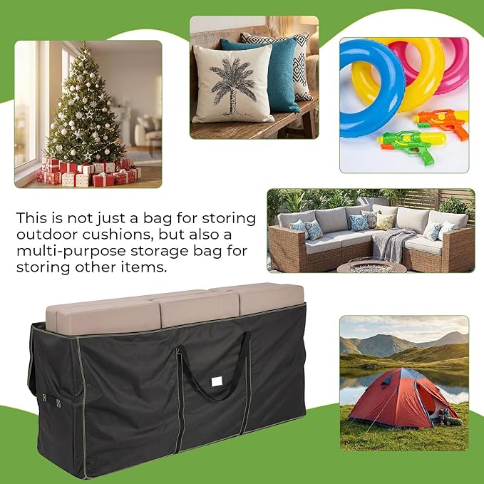 GARPROVM Extra Large Outdoor Cushion Storage Bag 2 PCS, 68"x20"x30" Patio Furniture Cushion Storage with Carry Handles, 420D Oxford Fabric Waterproof Storage Bag for Garden Cushions Christmas Tree