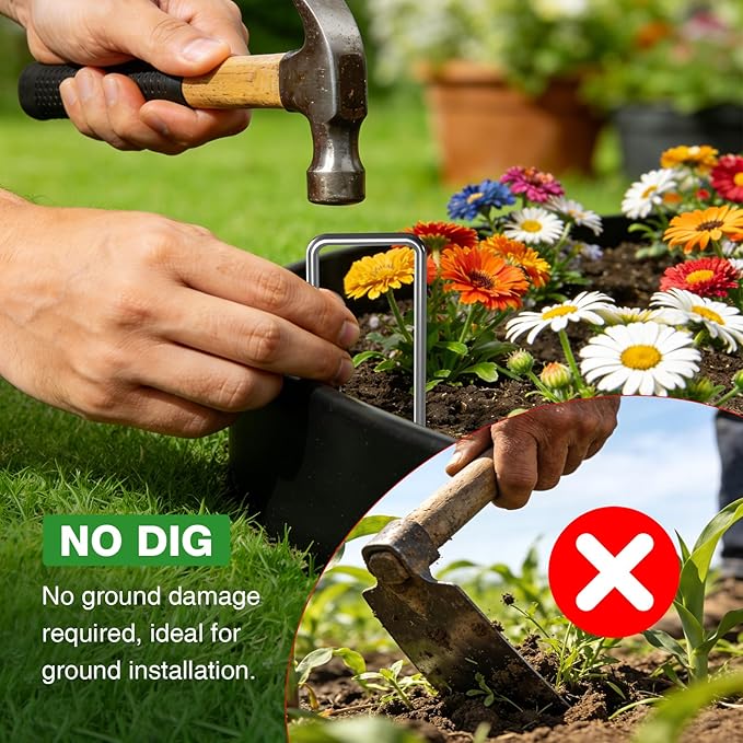 4in Tall,33ft Landscape Edging Kit with 50pcs Metal Spikes, Reinforced Rib Design,Not Digging Flexible Plastic Edge Border for Landscape, Lawn,Garden,Flower Beds,Yard,Paver,Playground, Fence,Pathway