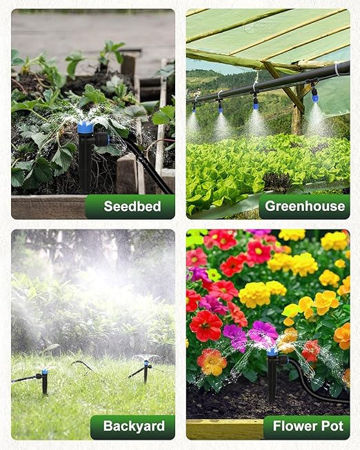 Breeze Touch 230FT Drip Irrigation System, Manual Garden Watering Kit with 6-Way Connectors, 1/2" & 1/4" Distribution Tubing for Greenhouse, Yard & Potted Plants, Precision Irrigation for Large Garden