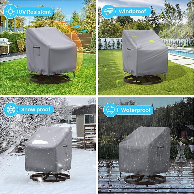 Swivel Patio Chair Covers, 2 Pack Waterproof Outdoor Rocking Chair Covers, Lawn Patio Furniture Covers, Heavy Duty Lounge Chair Cover, 33" W×37" D×38.5" H, Grey