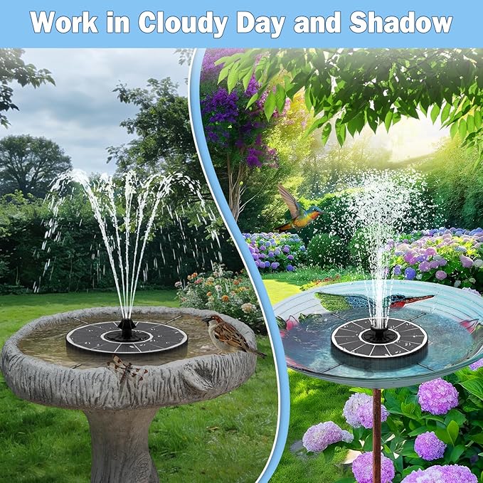 Yzert Solar Fountain with 2000mah Battery & Rotating Rods, Works in Shadow, 3-Level Adjustable Water Height, 7 Nozzles, 3.5W 2026 Glass Outdoor Fountain Pump for Bird Bath, Garden, Pond - White