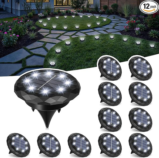 SOLPEX Mini Solar Ground Lights, 12 Pack Pathway Solar Lights Outdoor Waterproof, Garden Lights for Driveway Walkway Yard Landscape (Cool White)