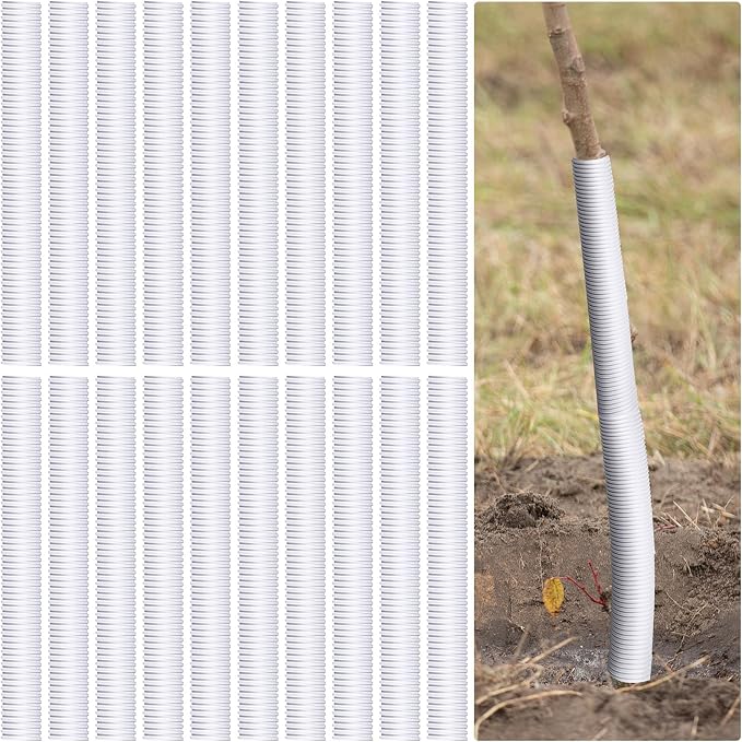 Nuenen 20 Pcs Corrugated Tree Guards, Long 15.75 Inch Diameter 1.96 Inch Pp Tree Trunk Protectors, Tree Bark Protector Tube Wraps for Saplings Plants Seedlings Deer Rabbit Cats Rodents Mowers (White)