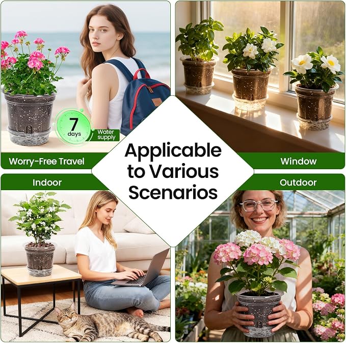 Bluepro 20 Pack 5 Inch Clear Self Watering Plant Pots with Bottom Water Tray & Watering Rope, Transparent Nursery Pots with Drainage for Seedlings, Herbs, and Houseplants