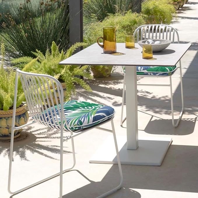 DYTXIII Set of 2 Outdoor Chair Cushions with Ties,Water Repellent Patio Chair Pads 17"x 16" for Outdoor Furniture,Round Corner Seat Cushions for Garden Yard Kitchen Islamorada Blue Green