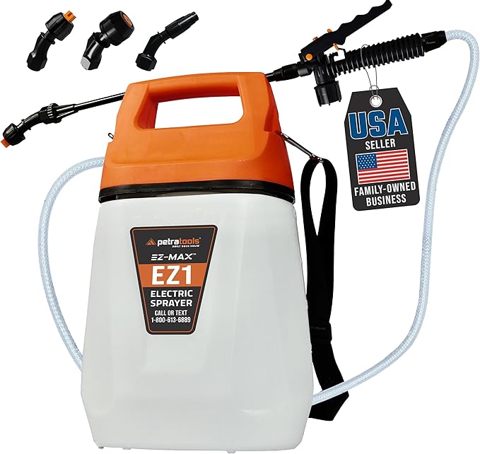 PetraTools EZ1 Battery Powered Sprayer 1 Gallon - Lawn and Garden Electric Sprayer for Weed/Pest Control, Watering & More - Battery Operated for Effortless Spraying (1 Gallon)