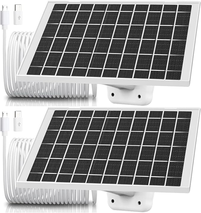 2 Pack 5V 7W Solar Panel Charger for Arlo Essential 2K Outdoor 2nd Gen 3rd, XL 2nd 3 Gen,Arlo Pro 6th Gen 2025, Tapo SolarCam C402 C403 A200, Tapo SolarCam 2K+ 4K C460, TP-Link TC82 C425 C420 C400