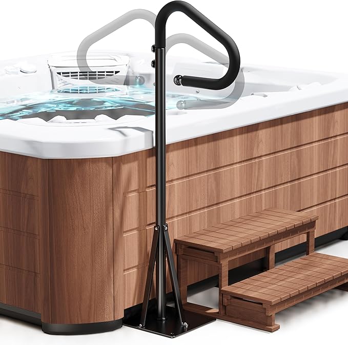 55''-62'' Hot Tub Handrail Side Safety Rail – 360° Swivel Spa Grab Bar, Heavy-Duty Powder-Coated Steel Assist Handle with Anti-Slip Foam Grip, Fits Most Hot Tubs, Swim Spas & Pools, 600LBS Capacity