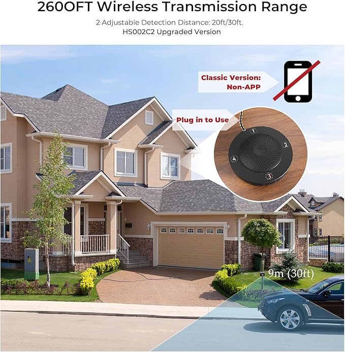 eMACROS Single Base Station Long Range Solar Wireless Driveway Alarm & Detector-Security Alert System-Monitor & Protect Outside Property (Incompatible with APP), Plug in to Use