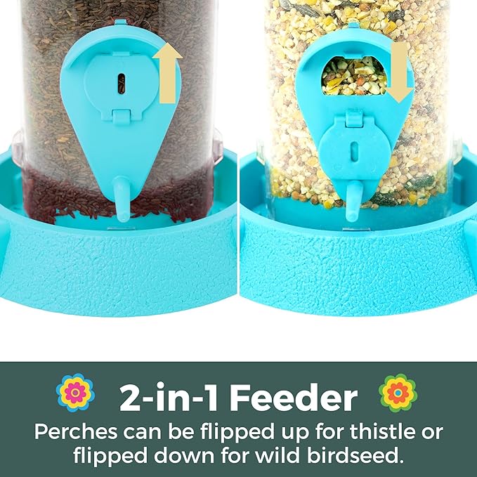 North States Village Collection - 2-in-1 Hinged-Port Birdfeeder Fiesta Blue: Hanging Bird Feeder for Outdoors, Holds 1.75 Pounds of Seed