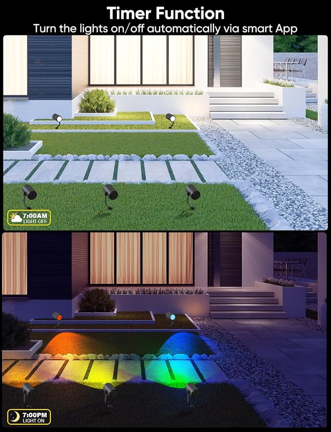 APPECK Smart Landscape Lighting Kit 24W, Color Changing Landscape Lights 4 Pack, RGBCW Outdoor Spot Lights IP65 Waterproof, for Garden Yard Pathway Holiday Decor, Compatible with Alexa
