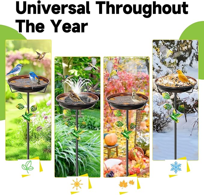 Metal Bird Bath for Outside, Vintage Birdbaths Removable Feeder Bowl with Butterfly Flower, Easy to Clean Birdfeeder for Outdoors Garden Yard Lawn Decor (Brown)