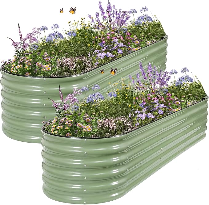 Galvanized Raised Garden Bed Outdoor- 2 Pcs Raised Beds for Gardening| Metal Planter Box, Steel Raised Garden Bed Kit with Gloves for Vegetables, Flower, Herbs (8x2x1.4FT, Green)