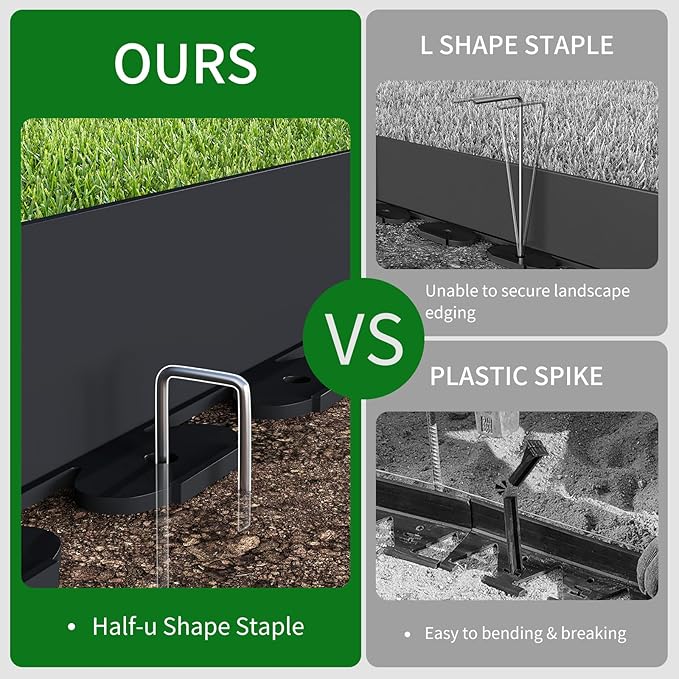 66FT Landscape Edging 4 in Tall with 70 Spikes, Garden Edging Border and 1 Hammer, Plastic Landscape Edging Border Lawn Edging for Landscaping, Flower Beds, Yard
