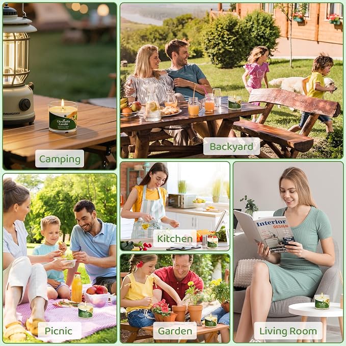 Citronella Candles Outdoor, 12 Pack Citronella Candles, 180 Hours Long Lasting Burn Time, Natural Soy Wax, Indoor & Outdoor Candle for Patio, Camping, Garden, Yard, Balcony, Summer Party, Home
