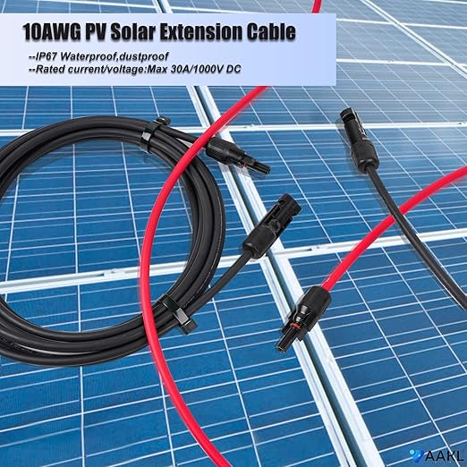 Solar Extension Cable 3Feet 10AWG (6mm²) Solar Panel Cable with Connectors PV Wire Male Female Connector Adapter Gauge Wire for PV System