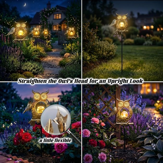 Solar Owl Light Outdoor Waterproof, Animated Owl Solar Lantern with Blinking & Moving LED Eyes, Garden Decor Solar Powered Light for Yard Patio Pathway, Owl Lover Gift