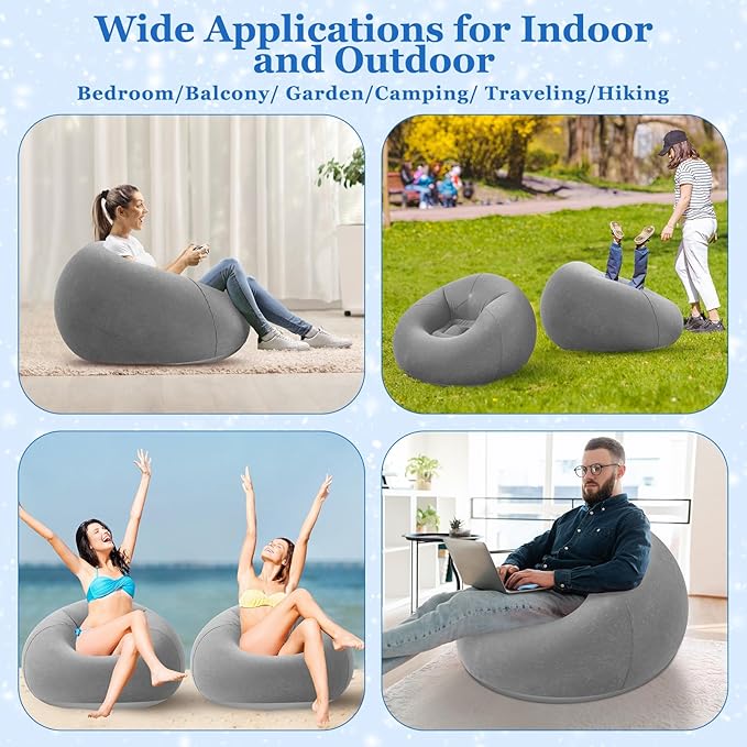 Realspring Inflatable Bean Bag Chairs Outdoor Blow up Camping Chairs Inflatable Lazy Sofa Folding Portable Bean Bag Loungers Couch for Movie Night(Dark Gray,6 Pcs)