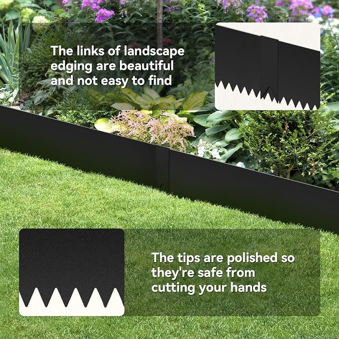 6 PCS 8 Inch Steel Landscape Edging Kit,40" L x 8" H Each (20ft Total) Galvanized Steel Landscape Lawn Edging Powder for Lawn Yard,Coated Bendable Metal Strips,No-Dig Hammer-in Edging Border w/7Clips