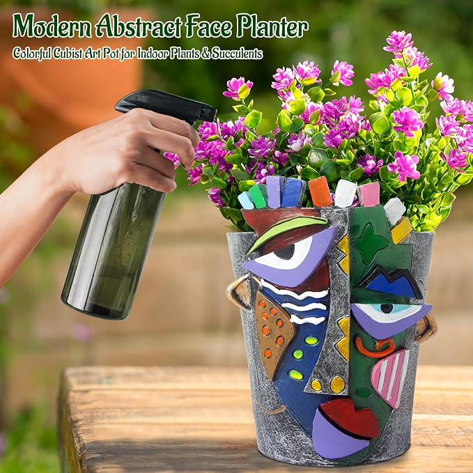 Mrlikale Abstract Face Planter Pots, Unique Head Planter with Drainage Hole for Indoor Plants and Succulents, 6.5 Inch Hand-Painted Funny Face Flower Pot for Outdoor and Home Art Decor