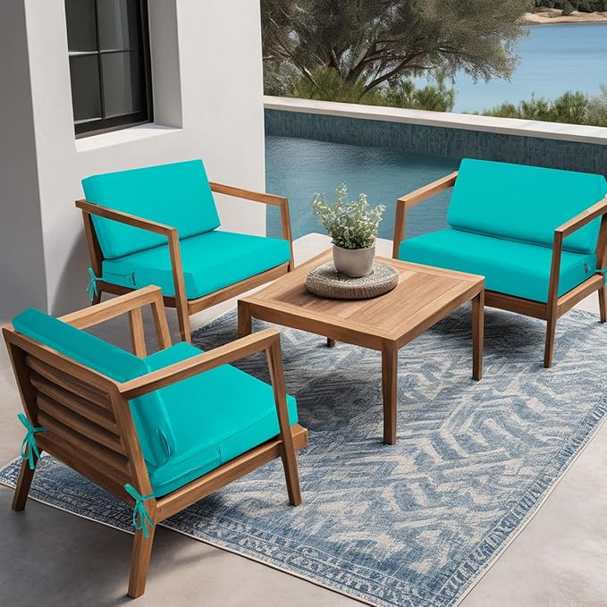 idee-home Outdoor Chair Cushions for Patio Furniture, Outdoor Seat Cushion | Waterproof Hampton Bay Deep Seat Replacement Couch Chair Cushions for Garden Backyard Blue 26.5 x 26.5