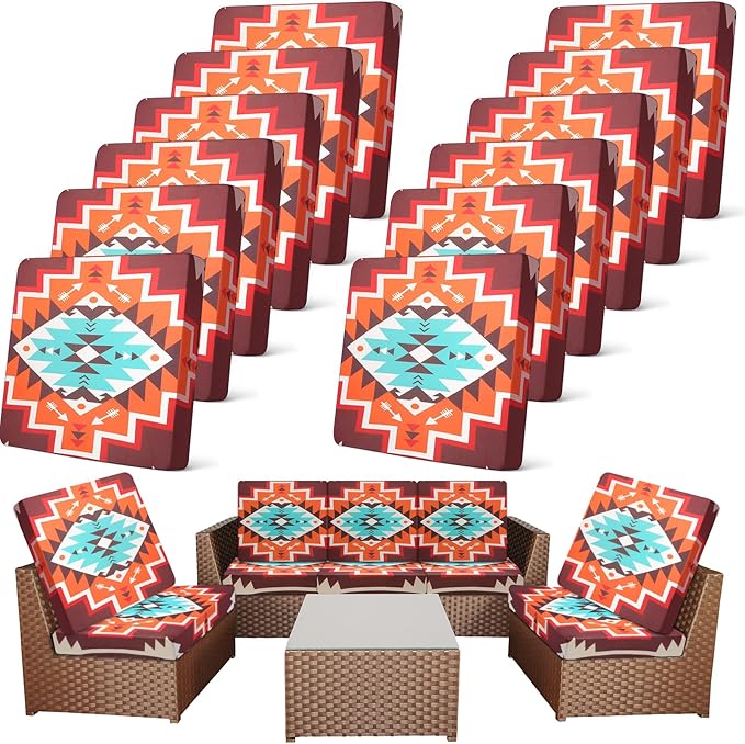 Newwiee 12 Pcs Patio Cushion Covers Outdoor Stretch Sofa Couch Cover Replacement Couch Slipcover Sofa Seat Chair Porch Patio Furniture Protector, Flexibility Washable(Multicolor,Novel)