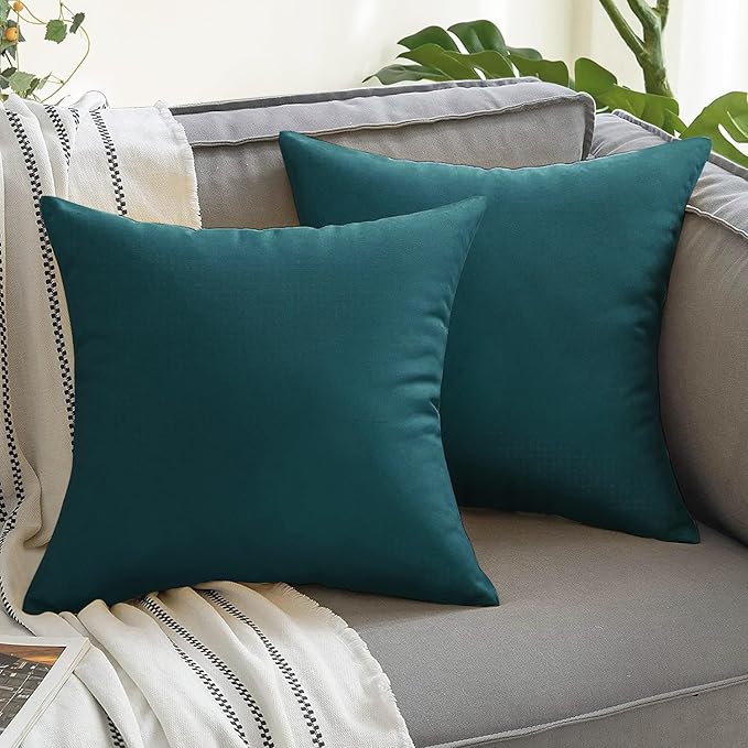VAKADO Outdoor Waterproof Throw Pillow Covers 18X18 Set of 2 Decorative Teal Green Blue Patio Furniture Summer Cushion Cases Outside Decor for Couch Garden Bench Porch