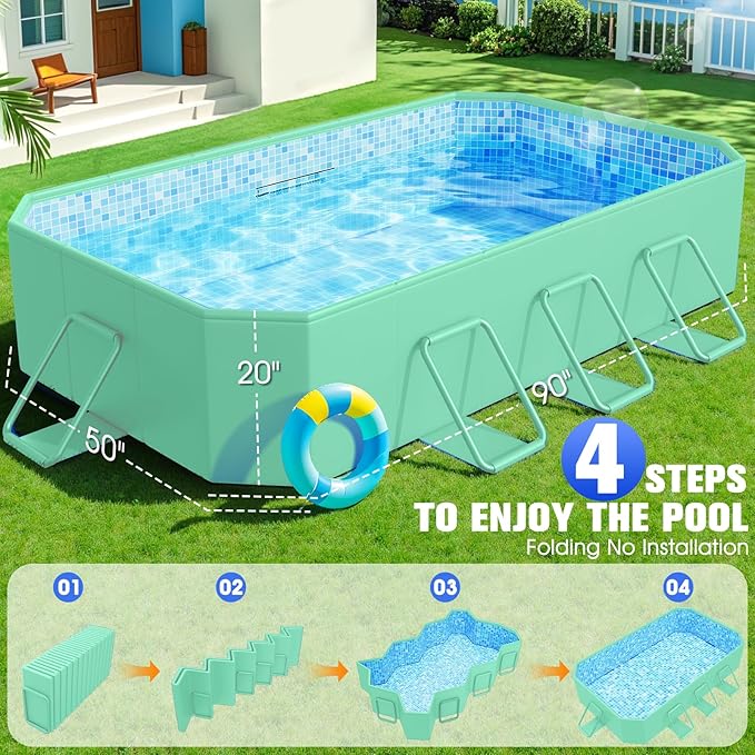 Foldable Pool, Large Non-Inflatable Swimming Pool for Adult Collapsible Pools Hard Plastic Shell, Oversized Thickened,Portable Folding Pools for Backyard 90"x50"x20"-Green