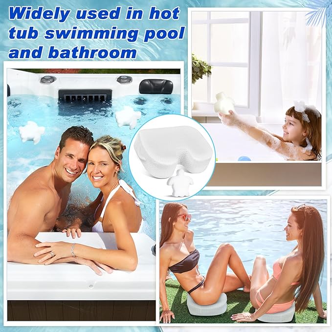 Tinideya 2 Pcs Hot Tub Booster Seat for Adults with Suction Cups and 4 Pcs Hot Tub Sponge Air Mesh Portable 15 x 12 x 5 Inch Seats Washable Inflatable Accessories for Spa Cushion(White)