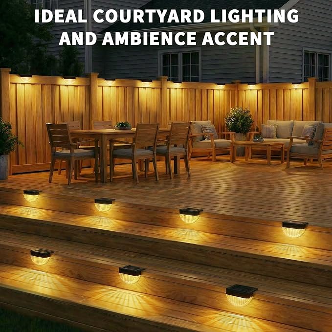 VOLISUN 8 Pack Solar Deck Lights Outdoor, Warm White LED Solar Step Lights for Outside, Waterproof Fence Light for Patio, Deck, Stairs, Yard, Pool and Porch (Black)