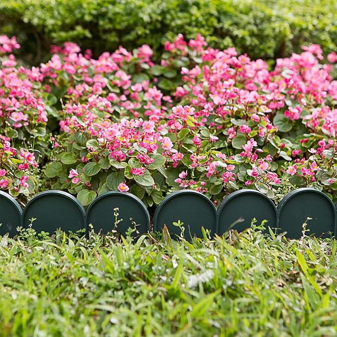 Evelyne Garden Border Edging in Half Round (Semicircle) Arched Design - 30pcs Green Yard Landscaping Fence Liner Lawn Edge Barrier - 40ft. Kit of Decorative Lawn Landscape Panels Elements